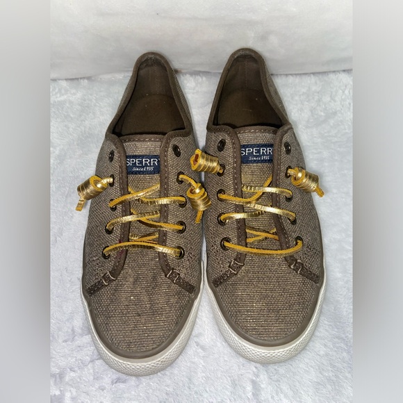 Sperry Brown and Gold Slip In Sneakers Women’s Size 6 - Picture 1 of 6